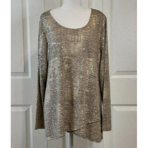 JM Collection Women's Holiday Gold Sequined Top Size L